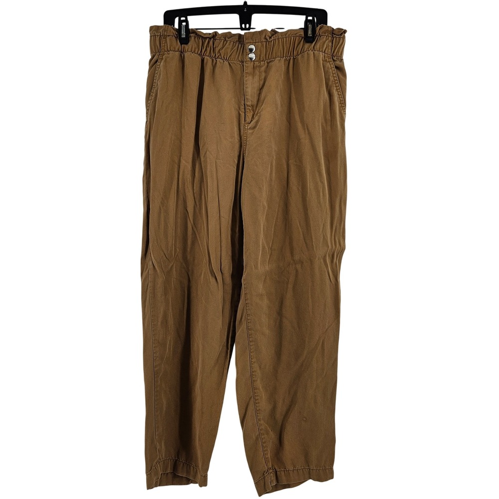 LOFT Womens Brown Paperbag Waist Pants Size Large Comfy Capsule Minimalist Work‎
